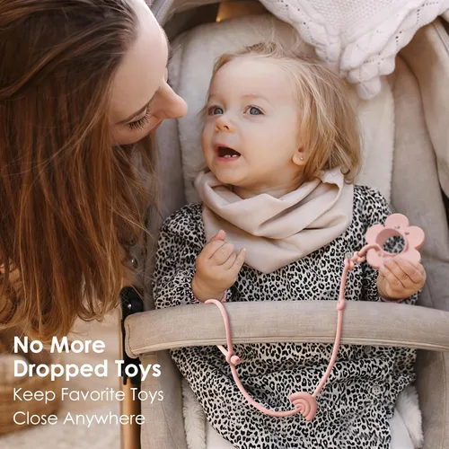 Vista 2 de Andy Bear Correas de juguete para bebé, correas de seguridad de silicona para silla alta, correas de juguetes para sillas de bebé, correas de Azul