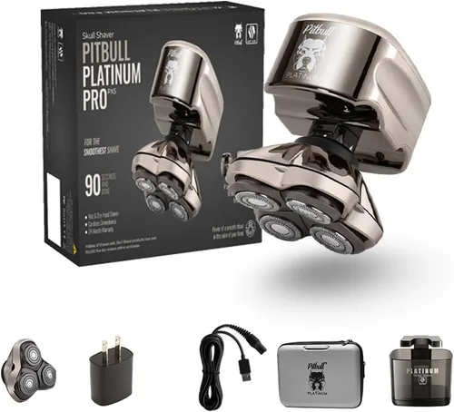 Vista 8 de Skull Shaver Pitbull Platinum PRO - Kit de afeitadora de cabeza y cara, afeitadora eléctrica inalámbrica, capacidades de afeitado en húmedo y seco