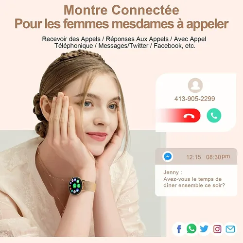 Vista 2 de Relojes inteligentes para mujer, reloj inteligente Android para iPhone, compatible con teléfonos iOS, llamadas, recibe texto, frecuencia cardíaca