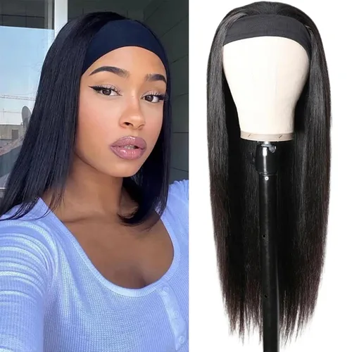 Vista 32 de Aiterina - Peluca de cabello humano con diadema de onda profunda para mujeres negras, cabello brasileño remy, sin pegamento, sin encaje frontal