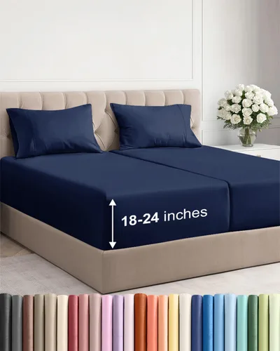 Vista 140 de Sábanas individuales de bolsillo extra profundo, sábanas transpirables y refrescantes de 3 piezas, juego de sábanas de lujo para hotel, suaves, sin