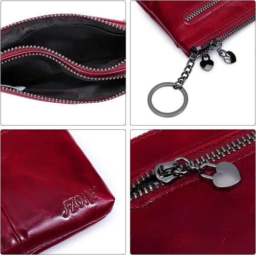 Vista 3 de S-ZONE Monedero de cuero genuino para mujer, monedero pequeño cambio, tarjetero con llavero caja de regalo