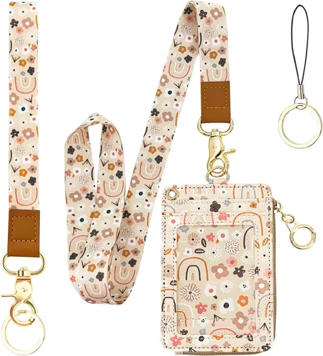 Vista 23 de bolimoss Cordón con cartera, funda de identificación con cremallera y cordón, soporte para credencial, cartera con cordón para mujer, cartera