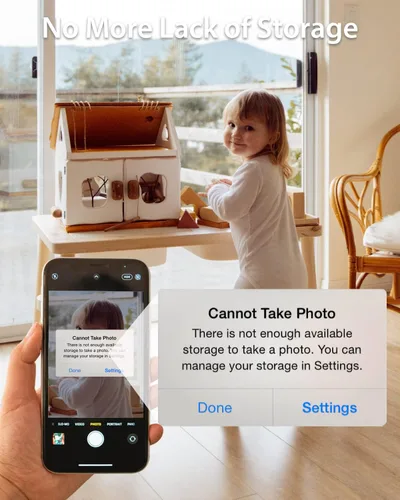 Vista 4 de NEWQ Disco Duro Externo de 1TB para iPhone, iPad, MacBook - USB 3.0, 2.0, 2.0 3.0 - Compatible con iOS y Android, Almacena Fotos, Videos, Música