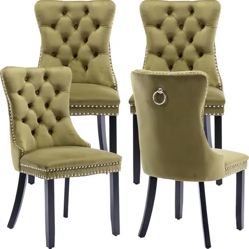 Vista 318 de ODUSE-DAILY - Juego de 2 sillas de cocina y comedor de terciopelo beige, con capitoné, tapizadas en terciopelo, estructura de madera maciza