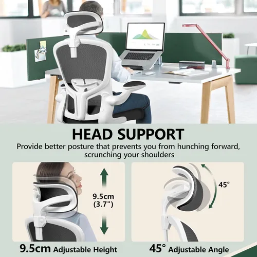 Vista 22 de FelixKing Silla de oficina ergonómica con reposacabezas, computadora de respaldo alto con soporte lumbar ajustable y ruedas, giratoria ejecutiva