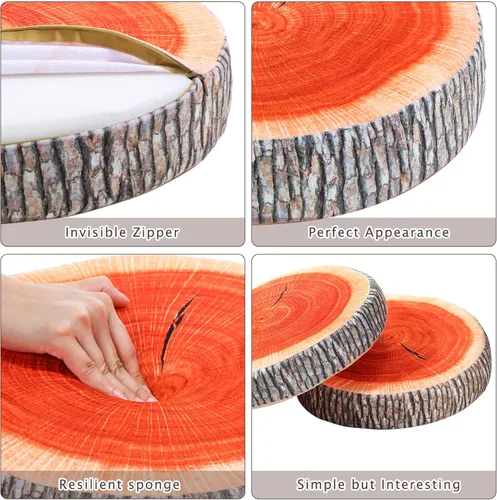 Vista 4 de Coume 3 piezas de almohada redonda de madera para suelo, cojín digital 3D, anillo decorativo para árbol, asiento circular suave para niños, silla