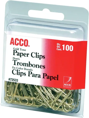 ACCO Brands Clips de papel, Regluar, # 2, Lisos, Oro, 100 clips/caja (72533)