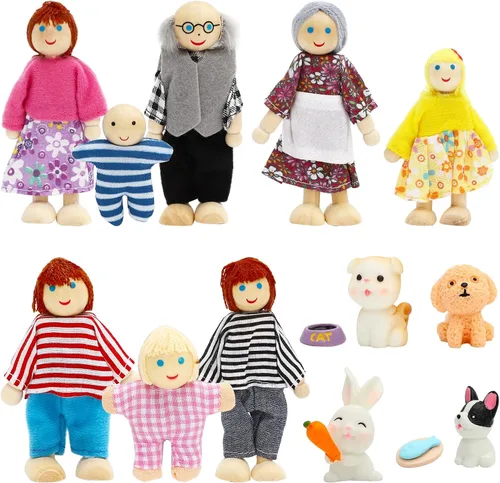 Vista 8 de ONEST Juego de 10 piezas de casa de muñecas de madera, mini figuras de personas, muñecas de madera, muñecas de madera, figuras de juego