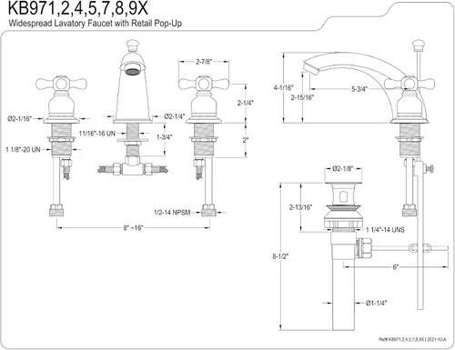 Vista 2 de Kingston Brass KB978X - Grifo de lavabo victoriano con mango cruzado, níquel cepillado