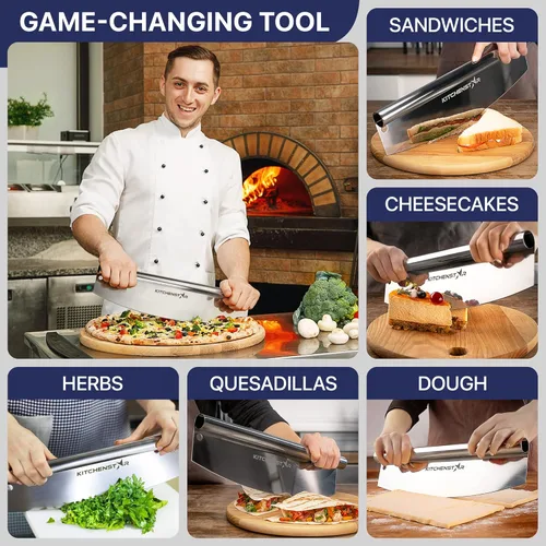 Vista 7 de KitchenStar Cortador de pizza de 18 pulgadas con cuchilla balancín - Cuchillo de acero inoxidable afilado para rebanar, cubierta protectora, apto