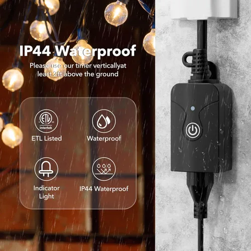 Vista 4 de HBN - Interruptor de salida de enchufe inteligente WiFi para exteriores, compatible con Alexa y Google Assistant, 2,4 GHz