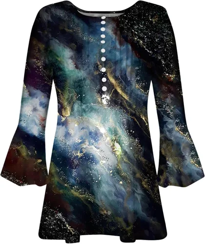 Vista 5 de Blusa de verano de manga 34 para mujer, con botones, cuello en V, casual, túnica para llevar con leggings