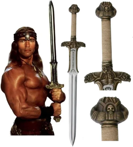 Vista 7 de Espada de Conan el Bárbaro, 42'' Espadas Atlantes Hechas a Mano de Acero al Carbono 1095 con Accesorios de Latón, Tang Completo, Funda de Cuero