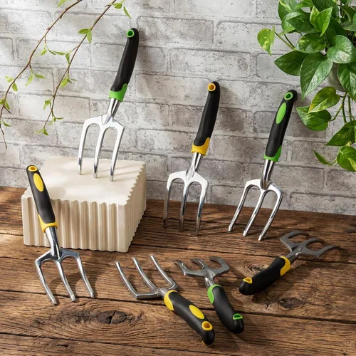 Vista 4 de Yaocom 12 Pcs Hand Rakes Garden Tool Mini Heavy Duty Garden Cultivator 11 Inch Small Rake Gardening Hand Tiller with Handle for Digging Weeding
