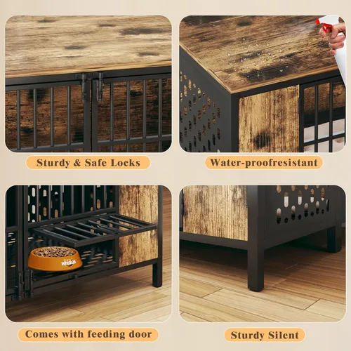 Vista 4 de Perrera para perros grandes con gancho, jaula resistente para perros extra grandes, a prueba de fugas y masticaciones, jaula para perros con alta