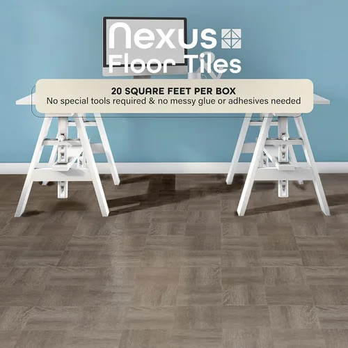 Vista 2 de Nexus - Azulejos de vinilo autoadhesivos de 12 pulgadas, 20 azulejos de 12 x 12 pulgadas, patrón de madera gris carbón - Suelo de bricolaje