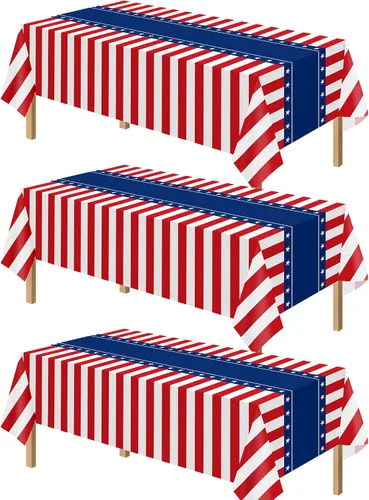 Vista 15 de Kelool Decoraciones del 250 aniversario de Estados Unidos, paquete de 3 manteles patrióticos de 54 x 108 pulgadas, mantel rectangular desechable