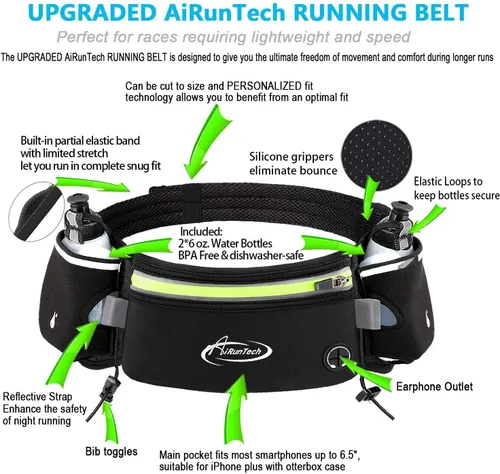 Vista 4 de AiRunTech Cinturón de hidratación para correr con botella de agua, riñonera para teléfono y cartera, bolsa de correr, accesorios esenciales