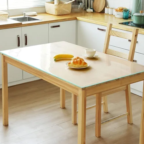 Vista 2 de Mantel de plástico impermeable 100% vinilo transparente para mesa, protector de mantel transparente de 0.079 pulgadas de grosor, PVC suave