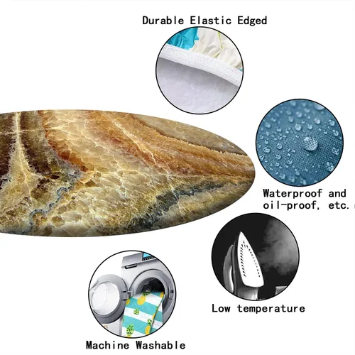 Vista 4 de Mantel con patrón de mármol, borde elástico, adecuado para catering y cocina, se puede limpiar para mesa redonda de comedor, para mesas redondas