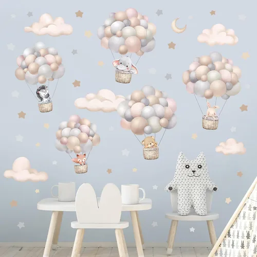 Vista 2 de wondever Calcomanías de pared de animales voladores con globos, nubes