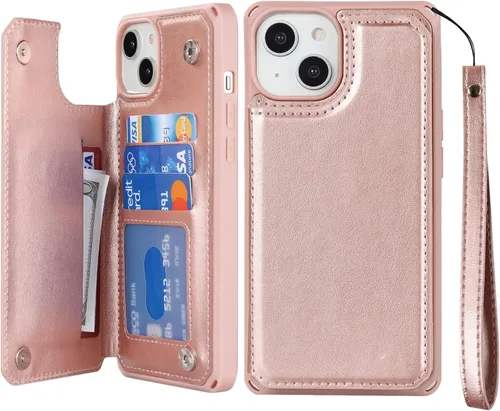 Vista 16 de iCoverCase Funda compatible con iPhone 14 Plus con tarjetero para mujer, bloqueo RFID en relieve, piel sintética con correa de muñeca de 6.7