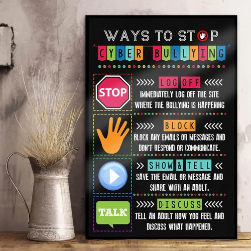 Vista 2 de Minitowz Póster para imprimir contra el acoso cibernético del laboratorio de la computadora, letrero de la escuela de la decoración del aula