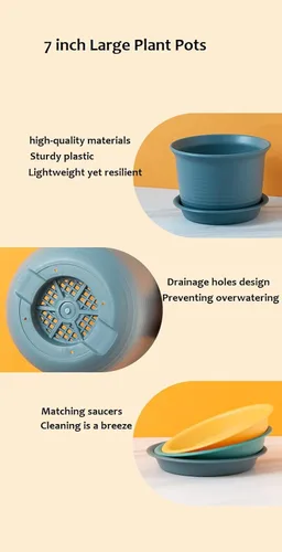 Vista 6 de Paquete de 6 macetas para plantas de interior, macetas con orificio de drenaje y platillo de bandeja, maceta de 7 pulgadas, macetas de 6 pulgadas