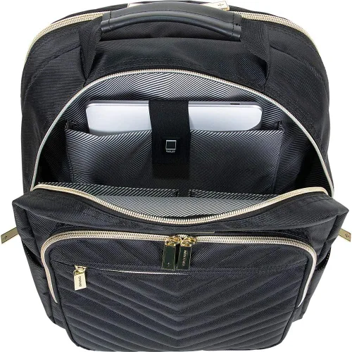 Vista 6 de Kenneth Cole REACTION - Mochila Chelsea Chevron para mujer, para laptop y tablet de 15 pulgadas, Negro, Tamaño único