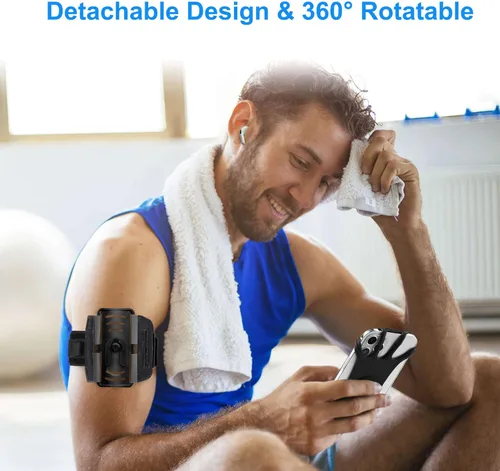 Vista 7 de Bandas de brazo para teléfono celular, desmontable y giratorio de 360 grados, universal, compatible con iPhone, Samsung Galaxy Pixel LG