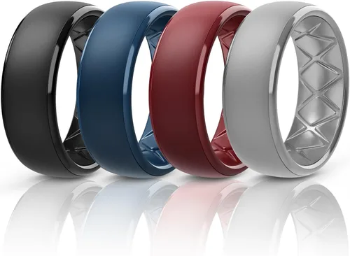 Vista 34 de Egnaro Anillos de boda de silicona para hombre: 1/4/6/7 Multipack de anillos de boda de goma con arco interior Diseño ergonómico transpirable