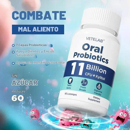 Vista 2 de Probióticos orales para el mal aliento bucal, 11 mil millones de UFC probióticos masticables para dientes y encías, boca seca, restauración