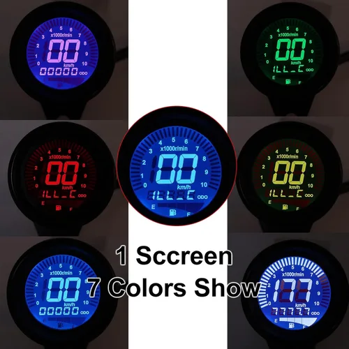 Vista 4 de Aramox Velocímetro digital universal para motocicleta de 12 V, medidor multifuncional LCD negro con tacómetro, odómetro, medidor de combustible