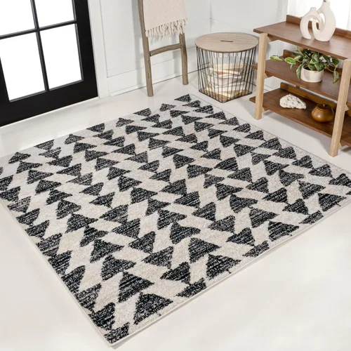 Vista 15 de JONATHAN Y Aisha - Alfombra geométrica triangular marroquí negra/crema, 2x8, contemporánea, moderna, fácil de limpiar para sala de estar