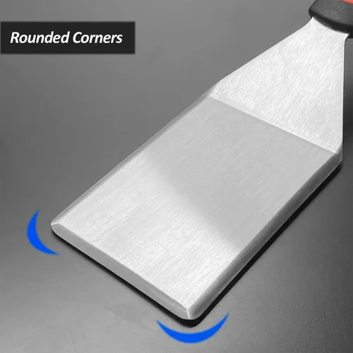 Vista 6 de Espátula pequeña para sartén de hierro fundido, mango de silicona de tang completo, resistente al calor, volteador comercial de grado pesado