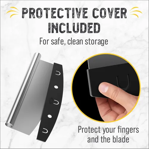 Vista 7 de Cortador de pizza de chef a cuadros, cuchilla afilada con tapa. Acero inoxidable resistente. La mejor manera para cortar pizzas y más. Seguro