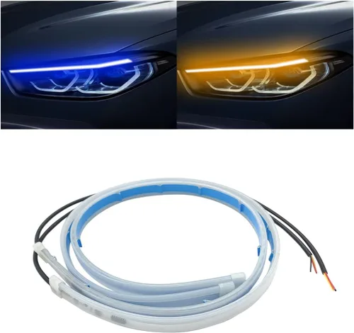 Tira de luz LED para faros delanteros, luz de circulación diurna flexible DRL de 24 pulgadas, lámpara de señal de giro de flujo secuencial