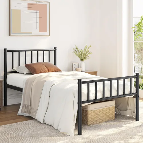 Vista 3 de Yaheetech Base de cama tamaño individual con plataforma de metal, base de colchón con cabecero y estribo, no necesita somier, almacenamiento debajo