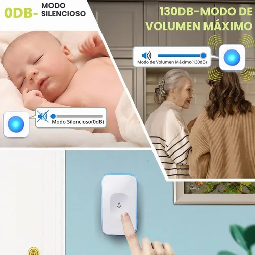 Vista 3 de Timbre inalámbrico con pilas, 36 tonos de llamada, 4 volúmenes, timbres inalámbricos para el hogar con 1 botón de timbre de puerta y 1 receptor 1