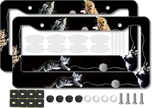 Vista 27 de 1 marco de placa de matrícula con patrón de líneas abstractas para hombres y mujeres, soportes universales de metal abstracto para placa