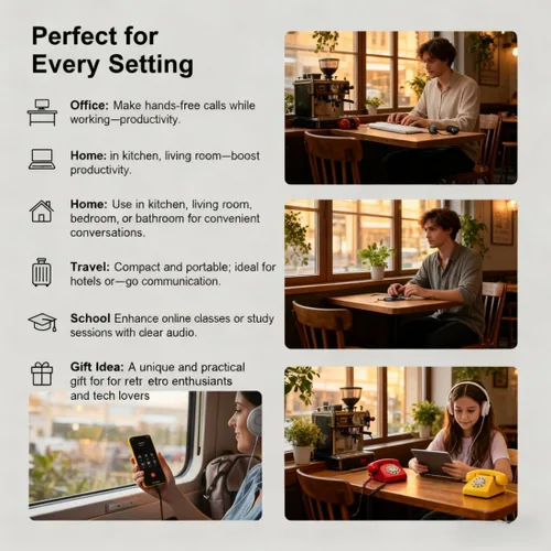 Vista 2 de Nuevo teléfono retro 2026, teléfono retro para teléfono celular, adecuado para videoconferencias móviles, llamadas y videoconferencias, incluye