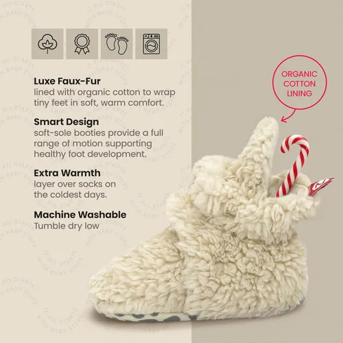 Vista 4 de Zutano Botines unisex peludos para bebé con pinzas, forro de algodón orgánico, artículos imprescindibles para la lista de regalos de bebé