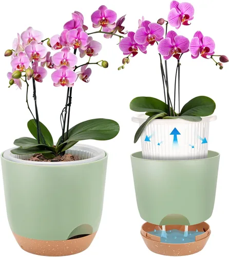 Vista 9 de Macetas de orquídeas de riego automático para plantas de interior, macetas para orqudeas de 5.8 pulgadas, macetas para plantas de interior con Blanco