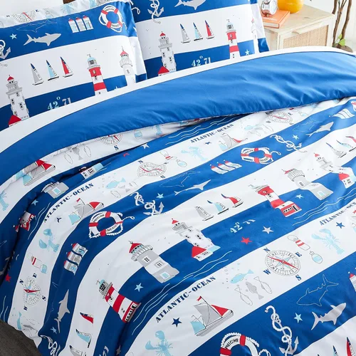Vista 3 de Southshore Fine Living, Inc. Juego de funda de edredón tamaño individual/XL, reversible, juego de ropa de cama náutica/costera, resistente a