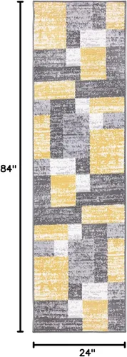Vista 2 de Rugshop Oslo - Alfombra moderna amarilla para pasillo, diseño geométrico, resistente a la decoloración para pasillo o cocina, 2 x 7 pies
