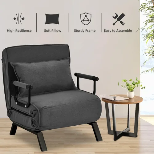 Vista 46 de Sillón convertible para cama, sillón tapizado de tres pliegues con almohada, sofá plegable de ocio con respaldo ajustable de 6 ángulos, cama