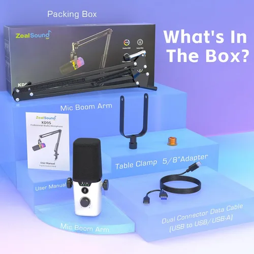 Vista 7 de ZealSound Micrófono USB para Gaming, Micrófono de PC para Teléfono, Tableta con RGB para Streaming Podcast Grabación Vocal ASMR, Micrófono