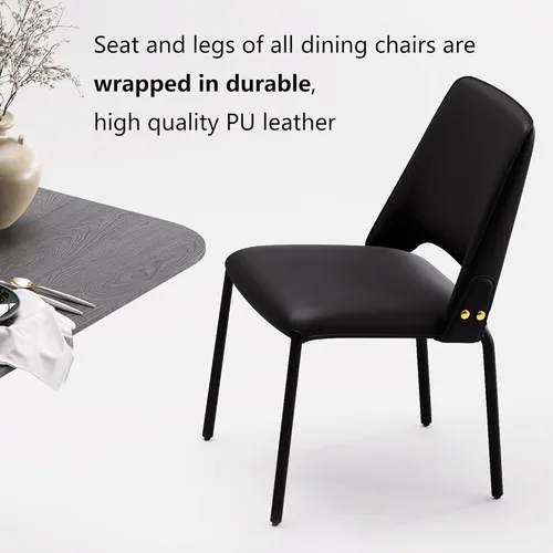 Vista 6 de YOUNIKE Black Luxury Modern Dining Chair Upholstered Faux Leather Comfy Kitchen Chair Single Armless Dining Room Accent Chair with Back for