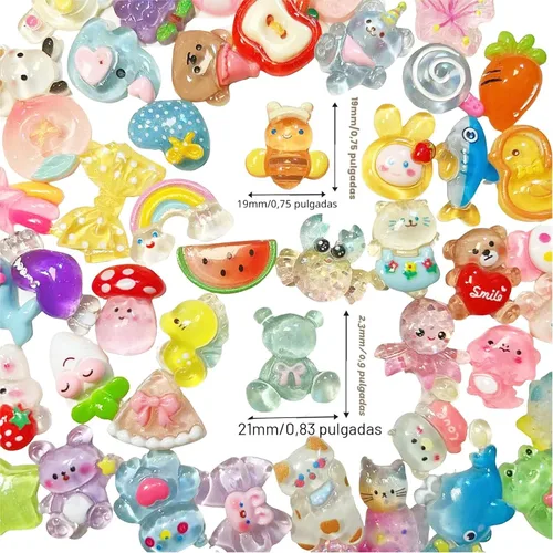 Vista 2 de FULUSODO Juego de adornos de 60 piezas, conjunto de adornos de resina mixta a granel con parte trasera plana